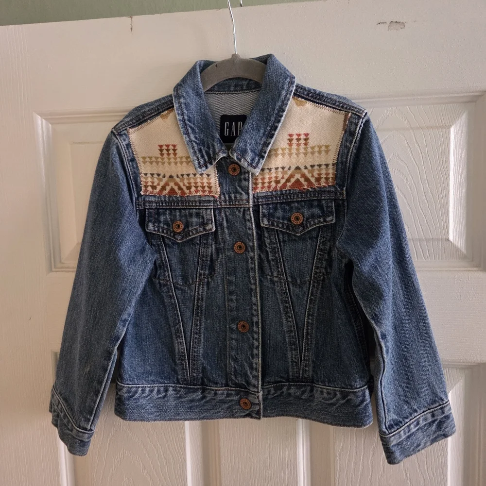 Upcycled Pendleton Scraps Gap Kids' Light Blue Denim Jacket 4T Western Rodeo